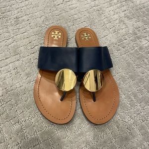 TORY BURCH NAVY BLUE PATOS DISK SANDAL